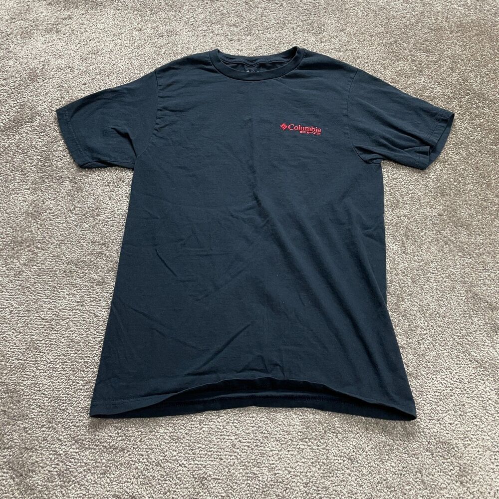 Columbia PFG Top Mens Small Dark Blue Crew Neck Short Sleeve Fishing T-Shirt
